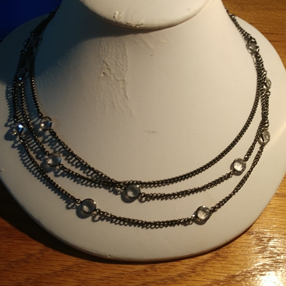FIND#18 VINTAGE Facetted Crystal & Gunmetal  VERSATILE 60" LONG Station Necklace - Picture 2 of 3